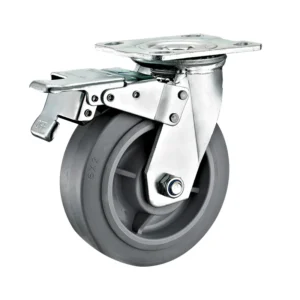 6-Inch Heavy Duty Swivel Caster Wheels with Total Lock Brakes and Grey TPR Tire