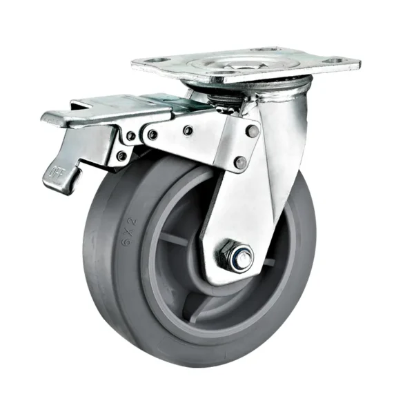 6-Inch Heavy Duty Swivel Caster Wheels with Total Lock Brakes and Grey TPR Tire