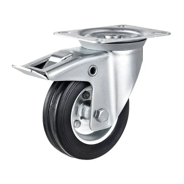 6-Inch European Industrial Caster with Pressed Steel Core Rubber Wheel and Brake