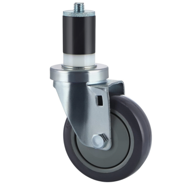 expanding stem swivel casters with non marking gray 4 inch polyurethane wheel.