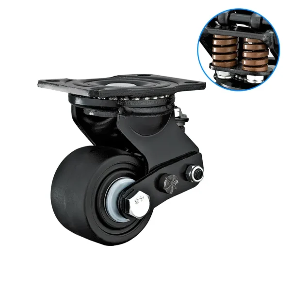 3" Industrial Shock Absorption Casters - 350kg Load, Nylon Wheel