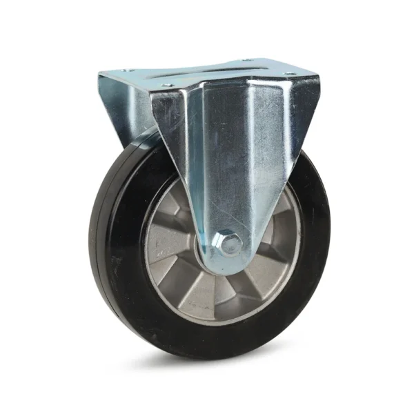 Black elastic rubber fixed castor - 200mm - 450kg