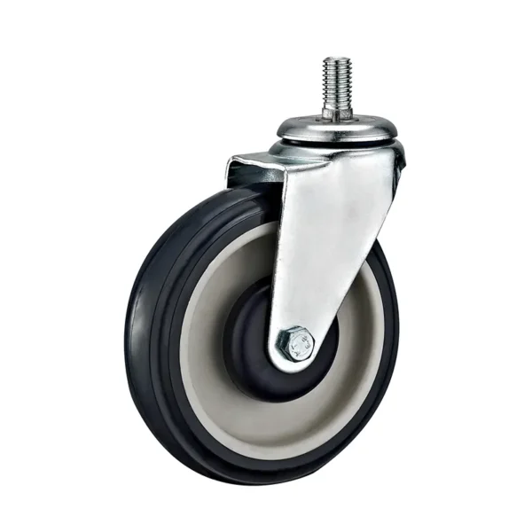5" Heavy Duty PU Shopping Cart Wheels (125mm, Threaded Stem 1/2-13")