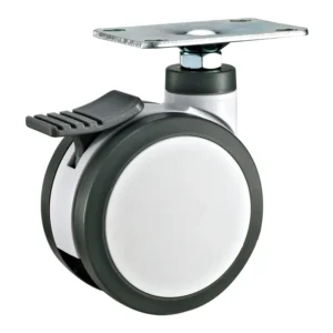 75mm PU Medical Twin Wheel Caster with Brake, Swivel Top Plate